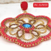 ORECCHINI grandi pendenti a fiore rosso con cristallo centrale blu e perno in ottone con cristallo rosso
