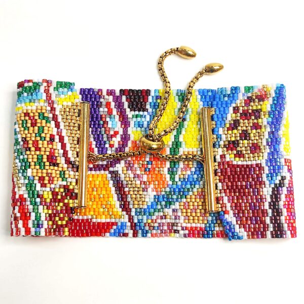 Bracciale a fascia alta di perline con chiusura regolabile design astratto colori caldi