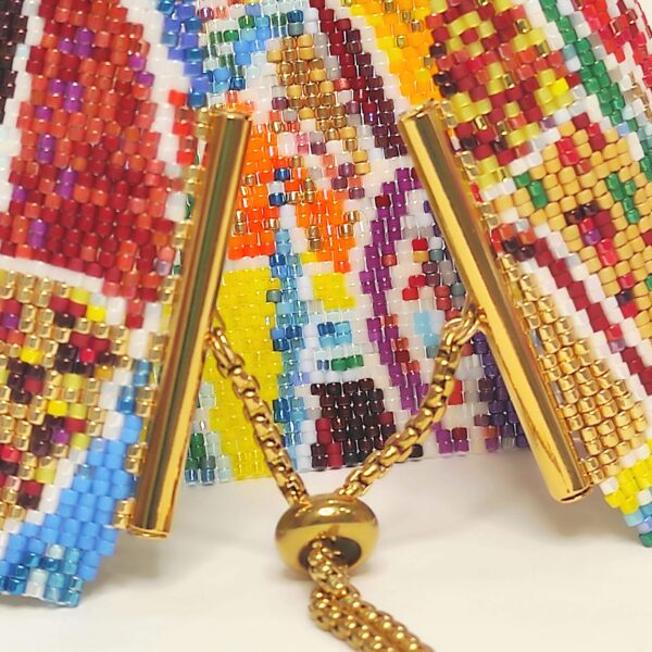 Bracciale a fascia alta di perline con chiusura regolabile design astratto colori caldi