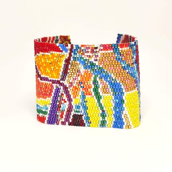 Bracciale a fascia alta di perline con chiusura regolabile design astratto colori caldi