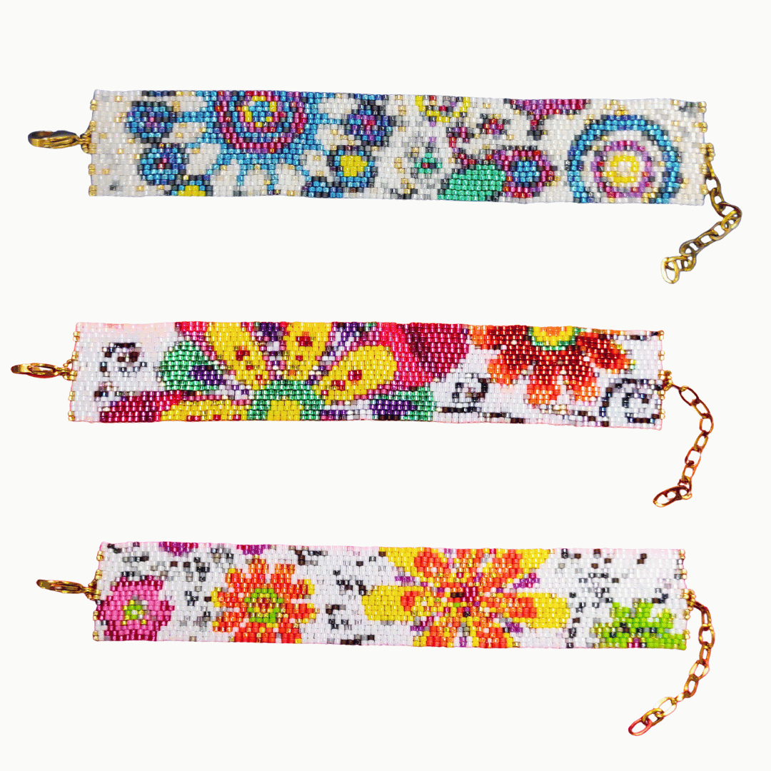 Bracciale a Fascia floreale fatto a mano con Perline in vetro design pop