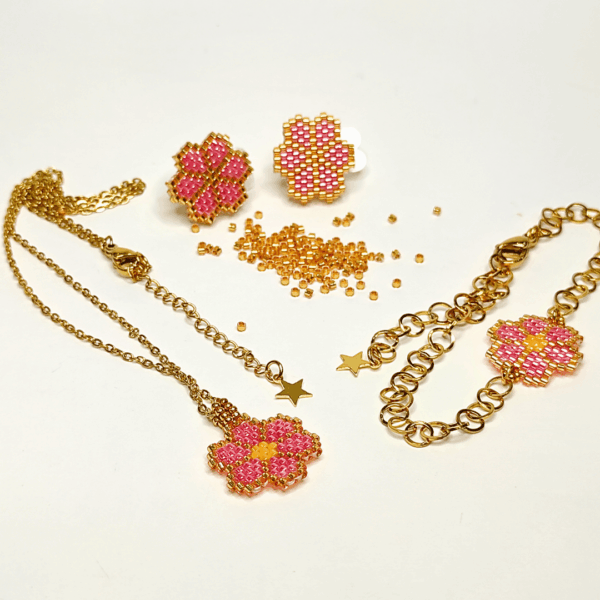 coordinato MARGHERITE di perline dorate e rosa