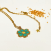 Collana margherita turchese con catena in acciaio dorato e charm in argento 925 dorato